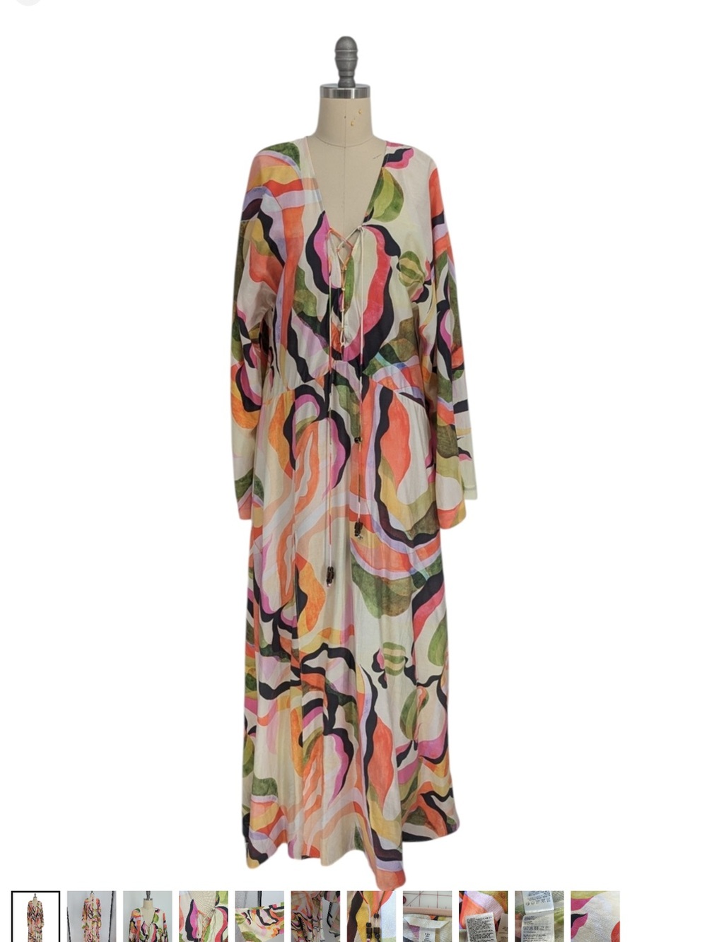 H&M Multicolor Swirl Maxi Dress - Pink, Green, Orange, Cream, Black